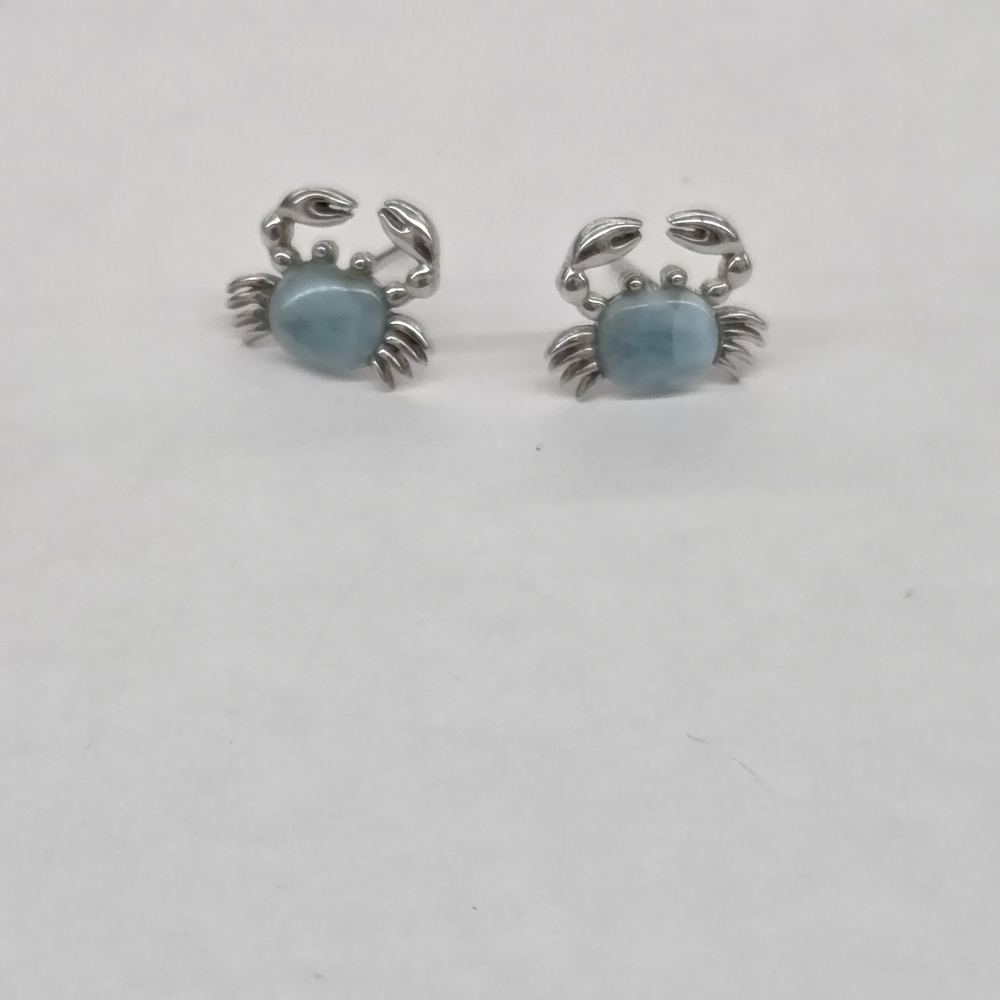 Silver and Blue Crab Earrings